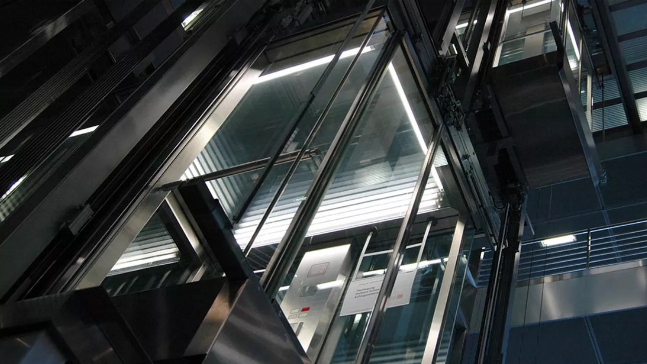 Modern, luxury steel elevator cabin