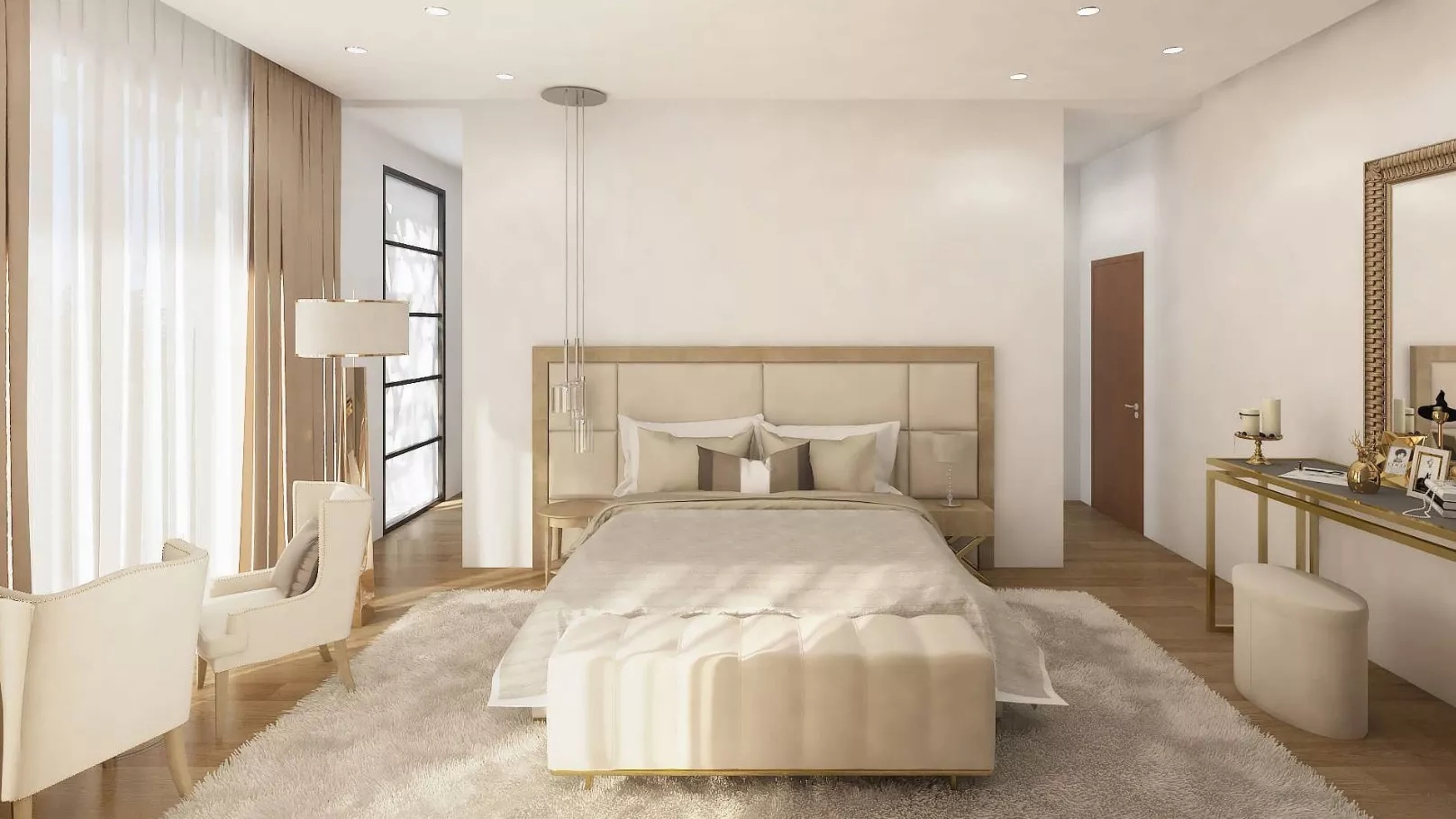 What is the layout of the bedroom?