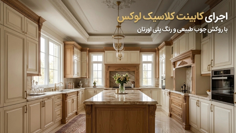 Implementation of luxury classic cabinet with natural wood veneer and polyurethane paint