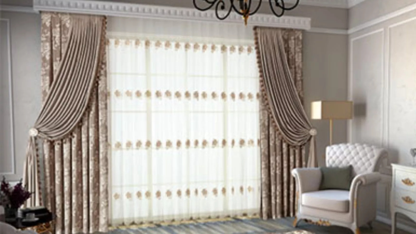 Selection of curtains for interior decoration