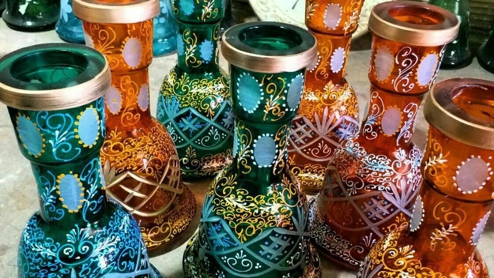 Ali Akbar Bojari's sales and production of hookah glass and crystals in Varamin