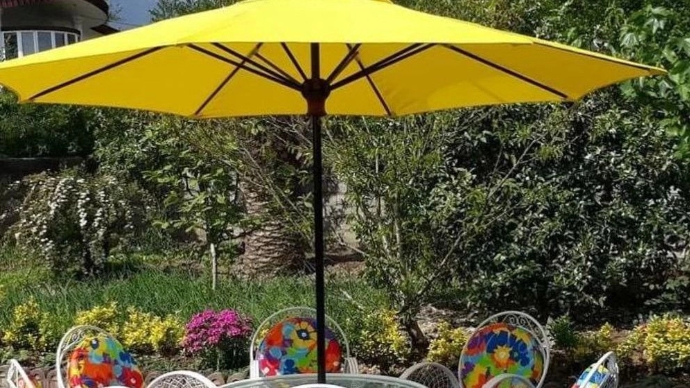 Production of the installation of metal wooden gazebo umbrellas in Iran's Pakdasht, Tehran