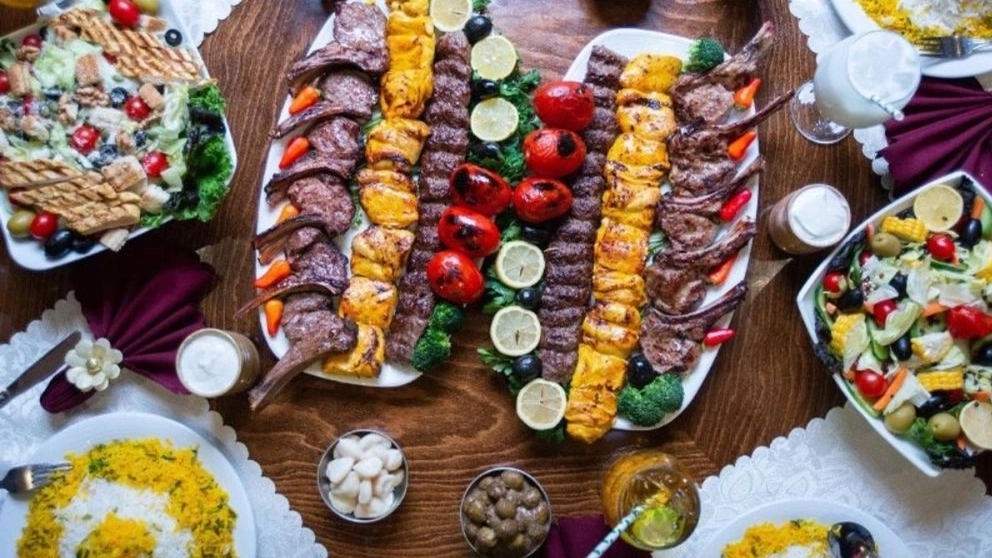 Traditional restaurant and outdoor food in a tent in Mashhad