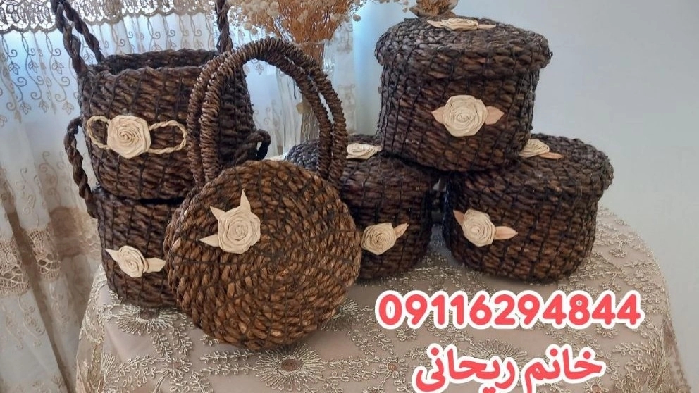 Seris woven colored handicrafts, production of bags and pots and boxes of basil in Khammam, Rasht