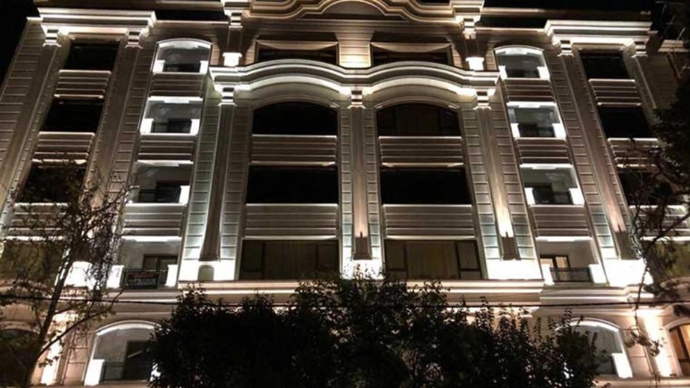 Lighting on the facade of the building