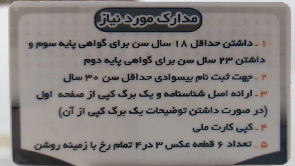مدارک لازم جهت ثبت نام