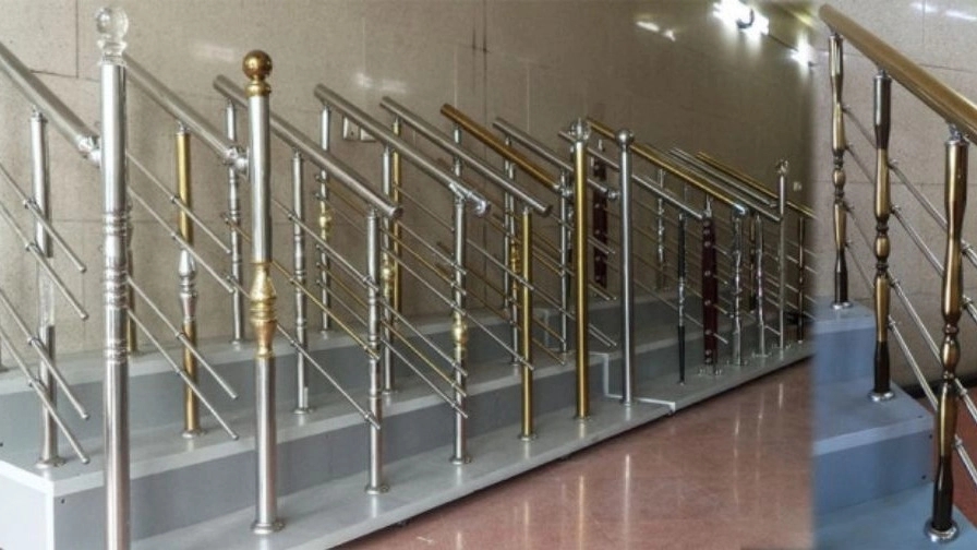 Steel railing of the staircase in the middle