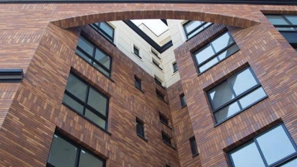 Refractory brick in the facade of the building