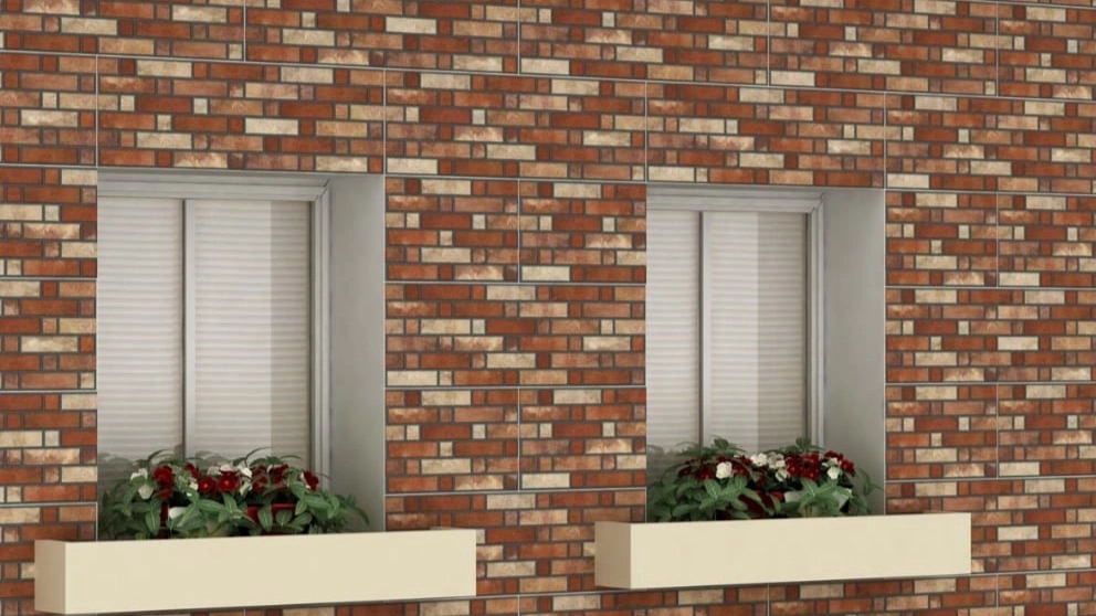 Binghi construction services, implementation of Roman facade, ceramic tile slabs