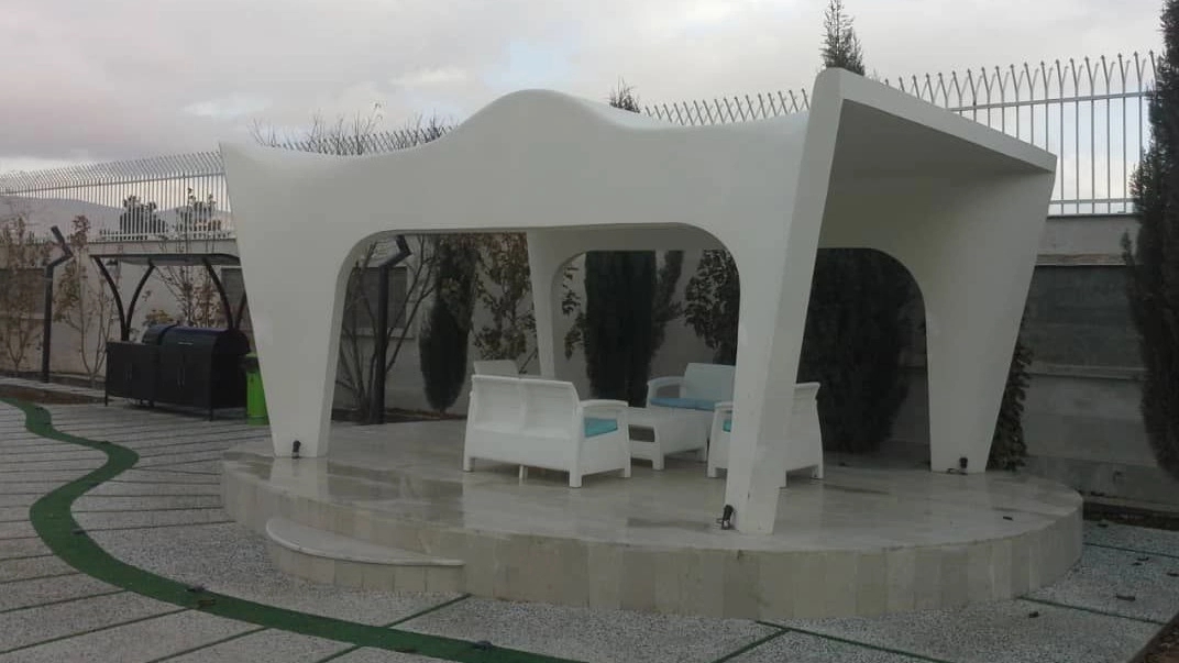 Roya Sazan, modern Roman cement facade of Shiraz, Fars