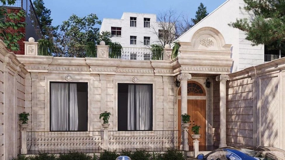 Taghizadeh decoration, interior design of a modern brick facade in the style of West Azerbaijan