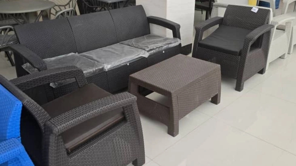 Table and chair made of palm leaf mat