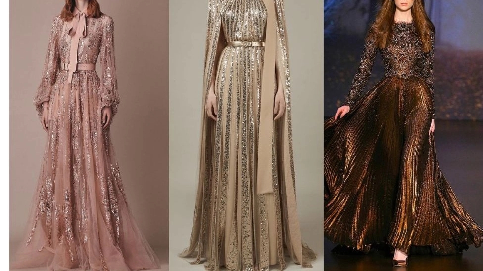9 dress models with embroidered fabric