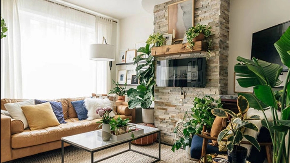 The idea of ​​combining stone and wood in interior decoration