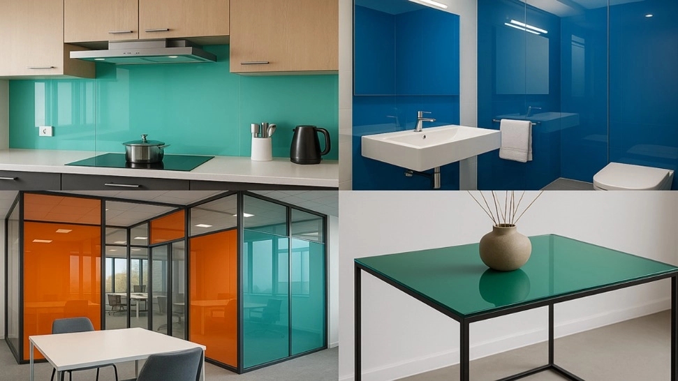 Lacobel glass application in interior decoration, kitchen, table, bathroom and offices