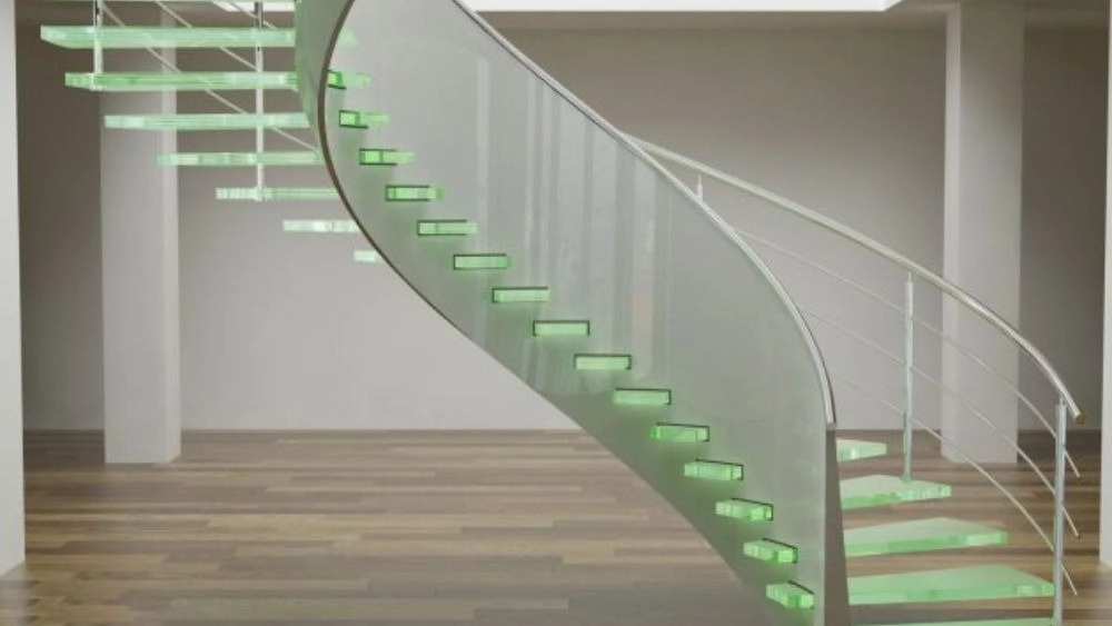 Implementation of staircase bending glass in Karaj Modern Architecture