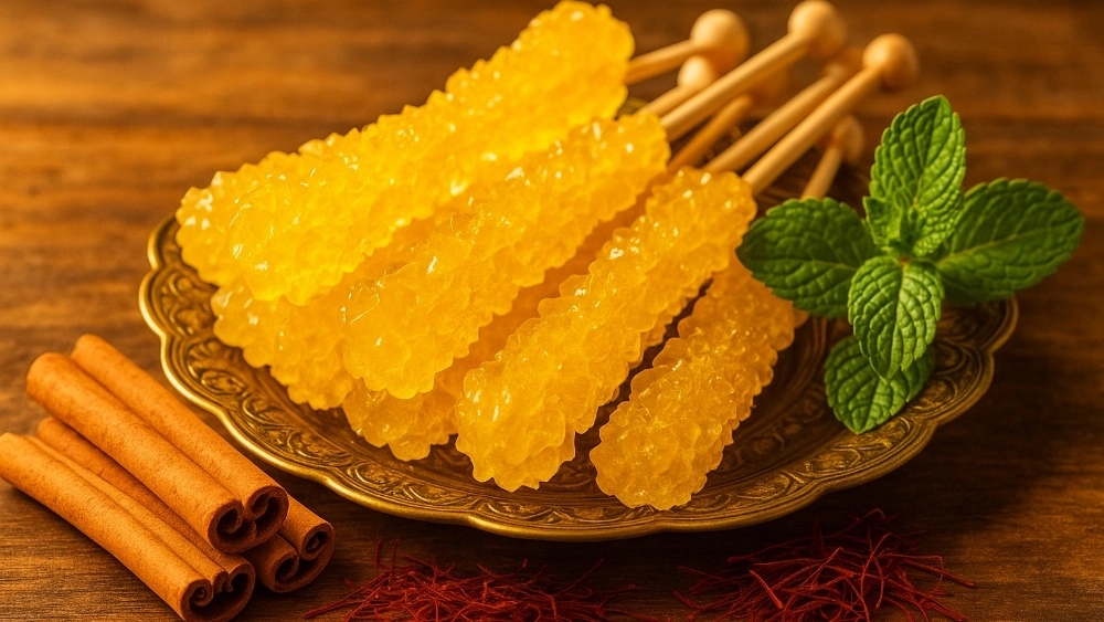 Yellow candy; Cinnamon saffron saffron of hot nature enhances the energy of Negarin Pegah's bodybuilding memory