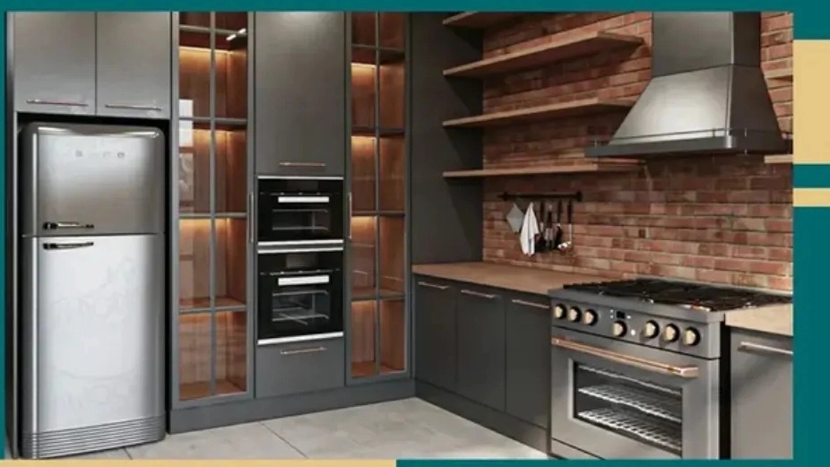 Cambodian interior decoration, wallpaper and parquet and cabinet in Kermanshah