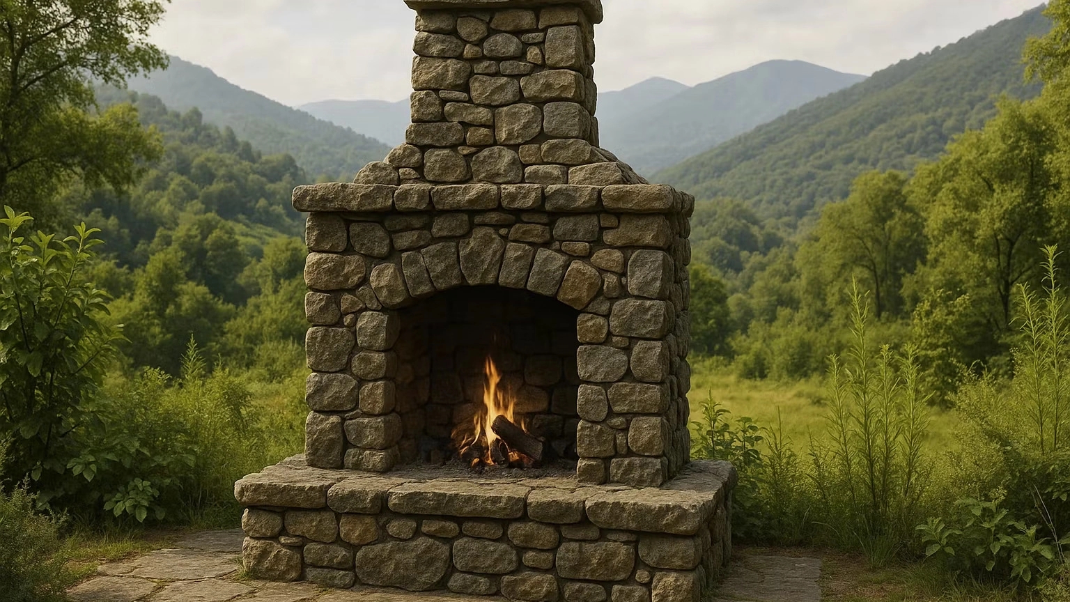 Fireplace with mountain carcass stone in Rudsar
