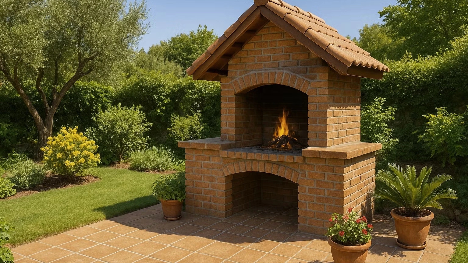 Barbecue brick with roofing roof in the yard