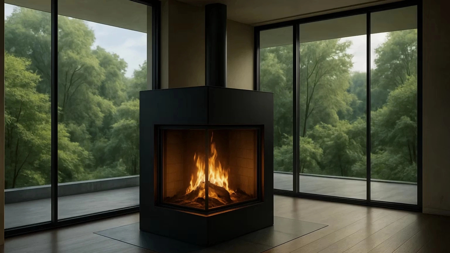 Modern metal frame fireplace in Chabxer villas