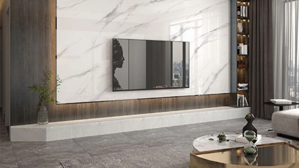 Interior decoration of stone sky, stone slab installation design and TV room in Isfahan