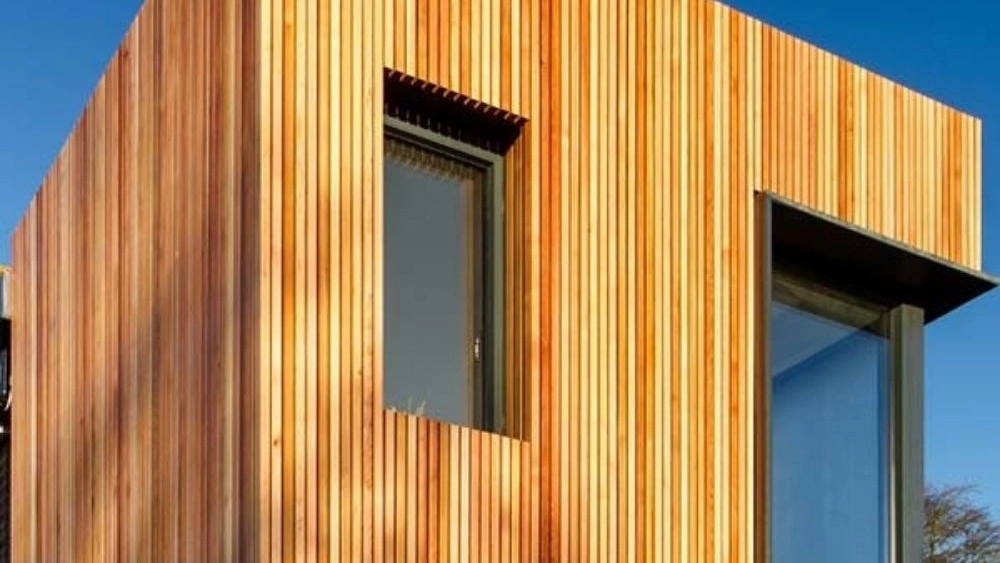 Qolani wood industry, implementation of wooden screw stairs and thermowood facade in Isfahan