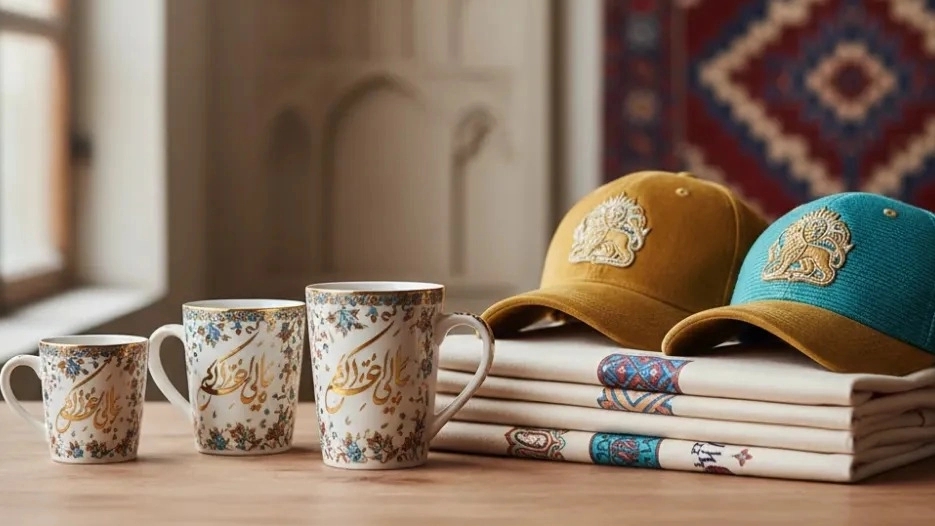 Golden cultural accessories, printed on T-shirt mugs, hats in Kerman