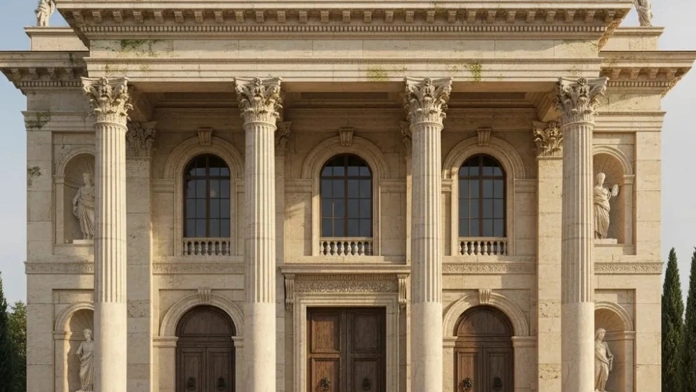 Implementation of the Roman facade of the villa and building in Nazarabad