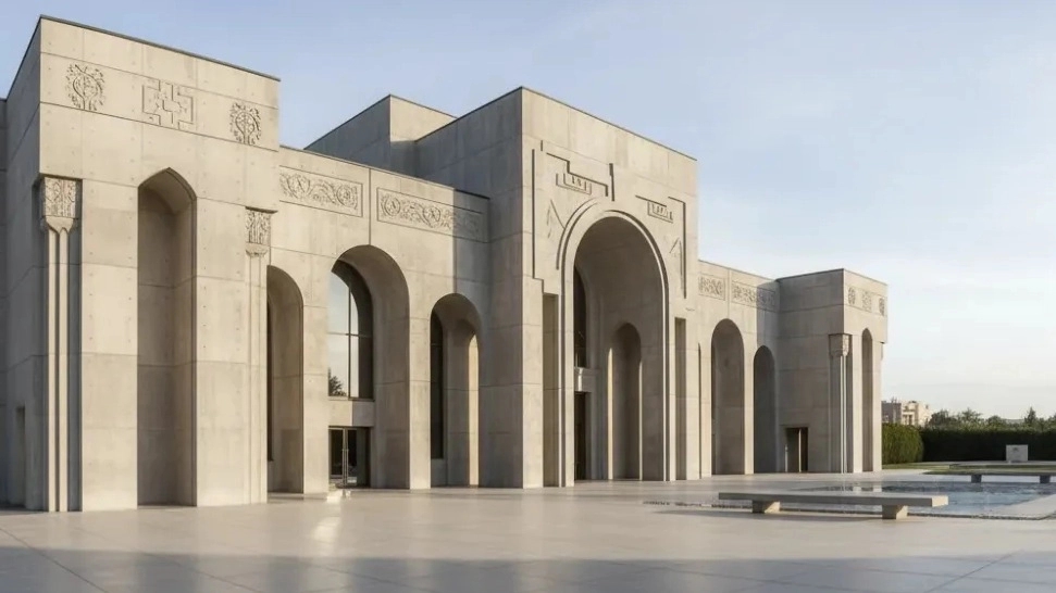 Cement facade of ceremonial halls with special design