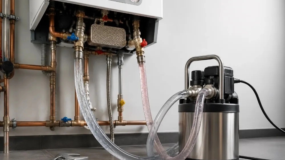 Descaling of package and water heater with acid wash pump in Manzareh Rasht
