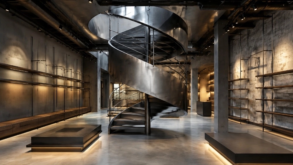 Round metal stairs for shops and stores in Alborz. Professional design of round stairs in Damavand Firuzkoh