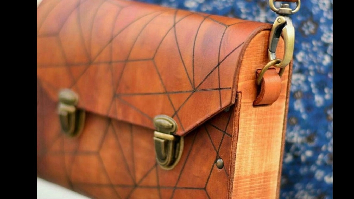 Leather and wood bag
