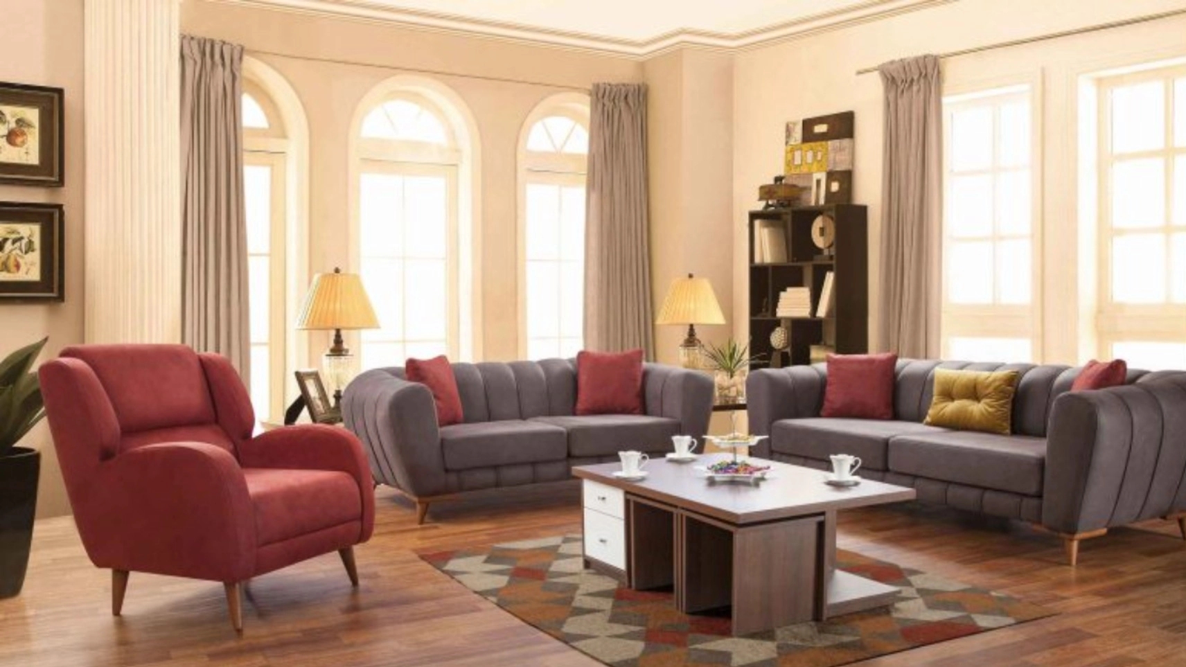 A set of curtains with interior decoration