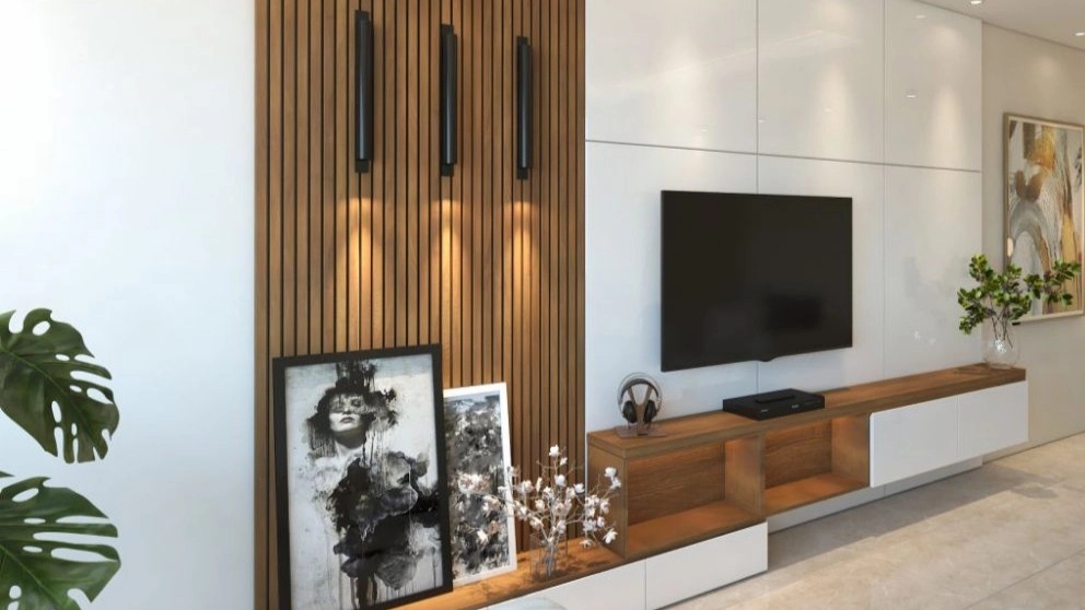 تطبيق الجدار الحراري في تصميم جدار التلفزيون