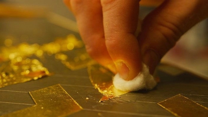 Patina work with gold leaf