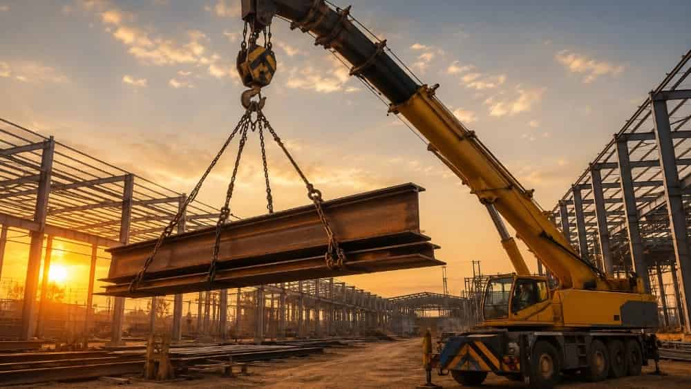 Ahvaz'da ağır demir kirişlerin taşınması