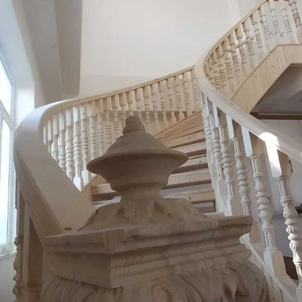 Wooden stairs with wooden handrails