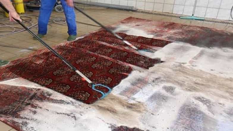 Carpet washing steps in a carpet cleaner