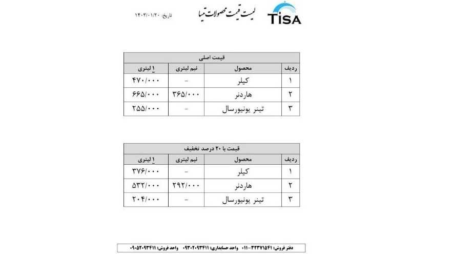 لیست قیمت محصولات شرکت شیمی تجارت بامداد