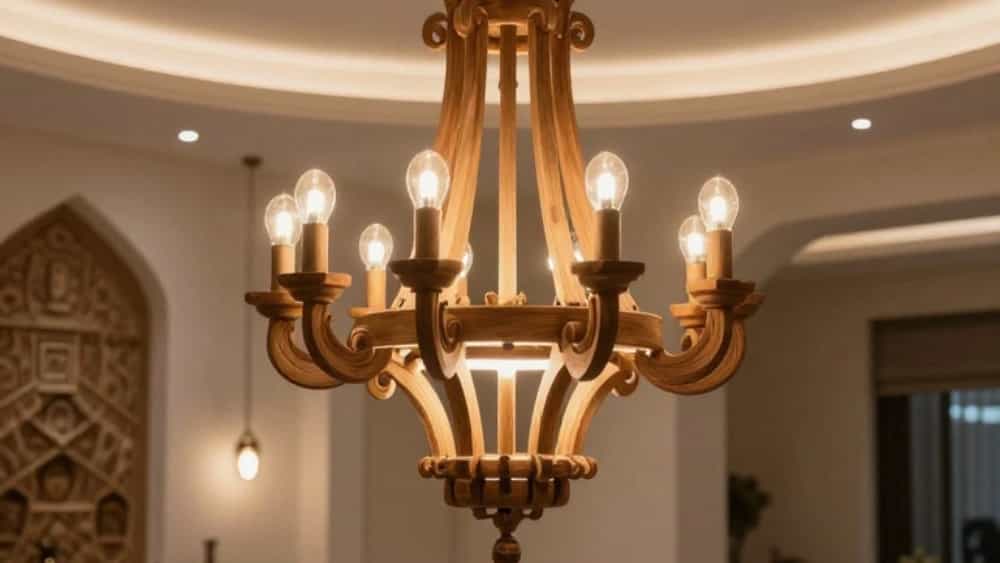 Ariel handmade wooden chandelier in Shiraz, natural beauty in home decoration