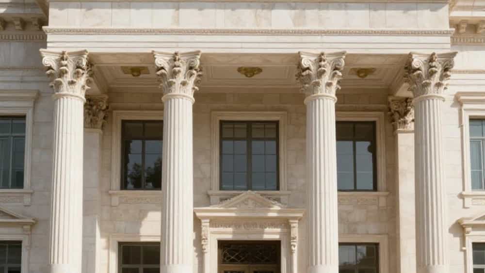 التنفيذ الاحترافي للتاج والتيجان الحجرية في الواجهة الرومانية في نزار آباد