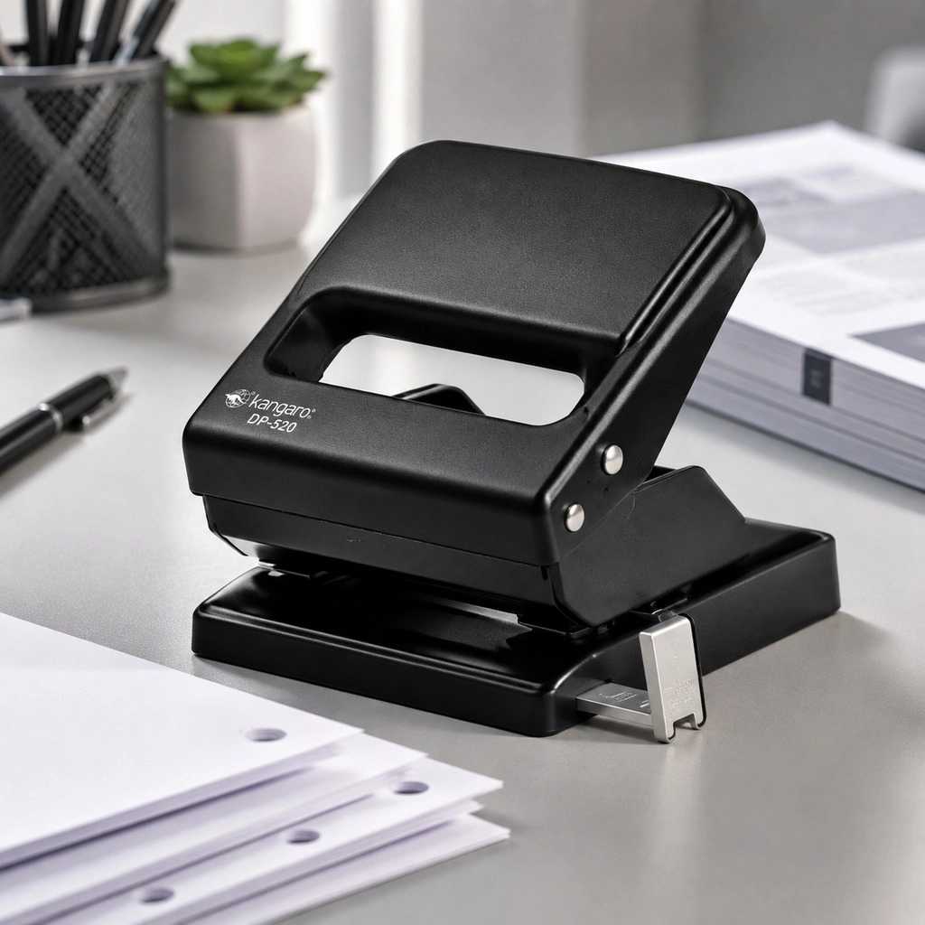 سوراخ کن دو سوراخه مشکی کانگارو مدل DP-520 روی میز اداری