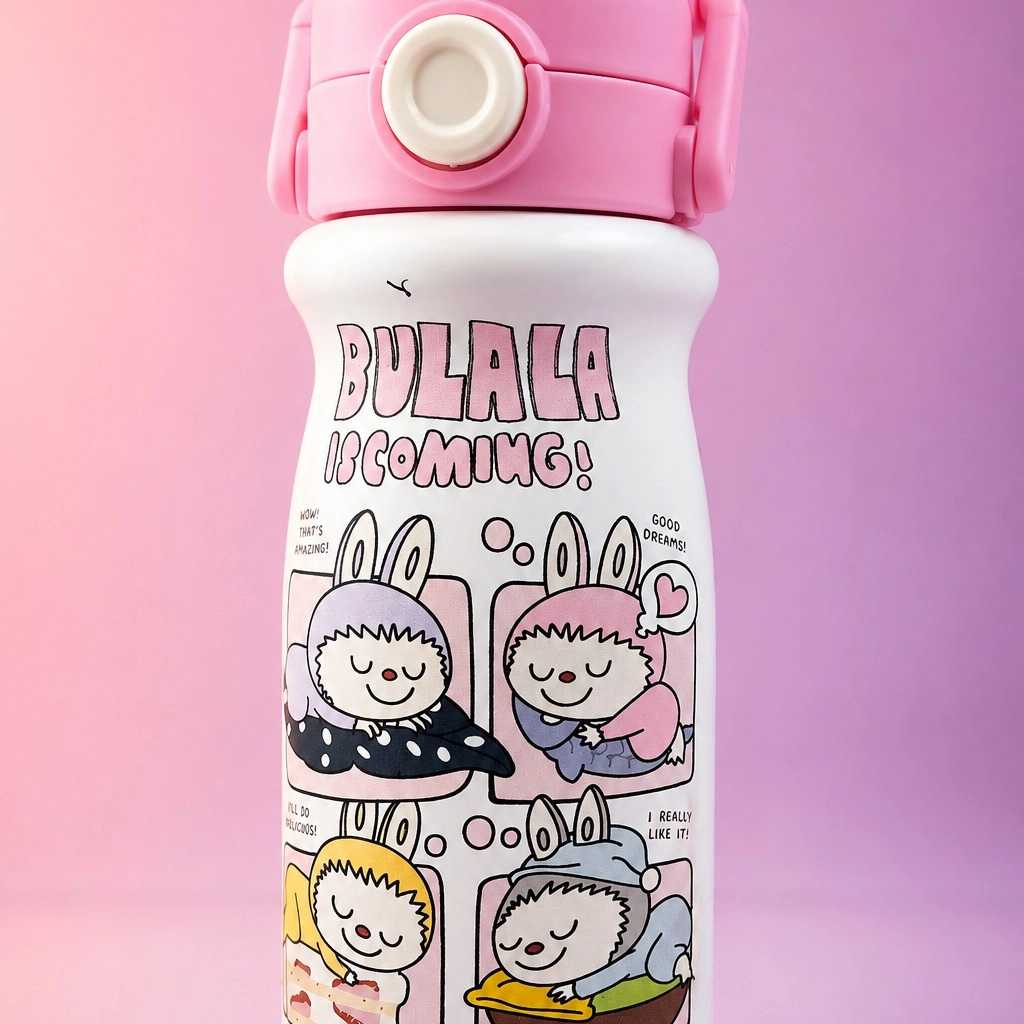 فلاسک حرارتی بولالا دسته‌دار کودک | درب صورتی
