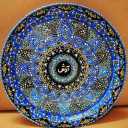 Alikhani stained glass art, traditional design on wood glass pottery in Tehran