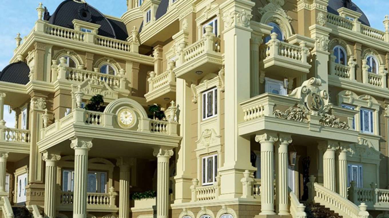 Classical and Roman facade of the building
