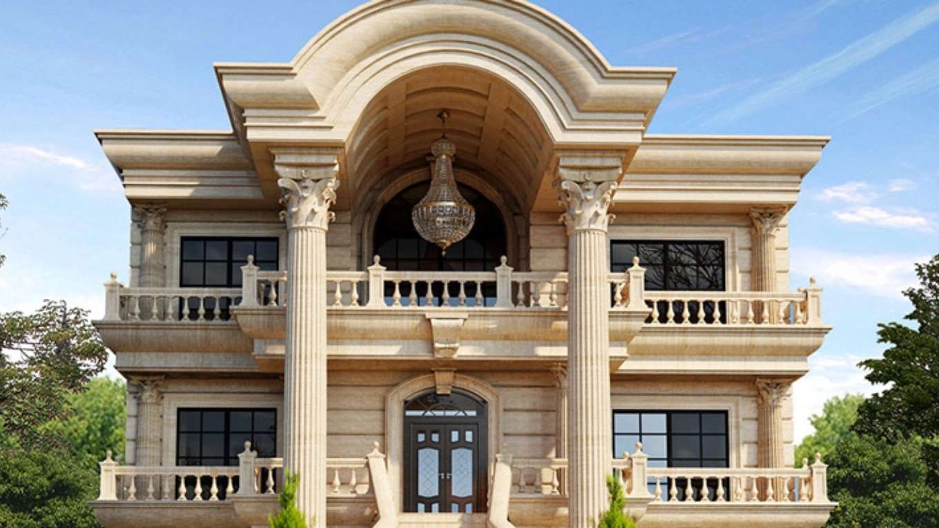 Classical and Roman facade of the building