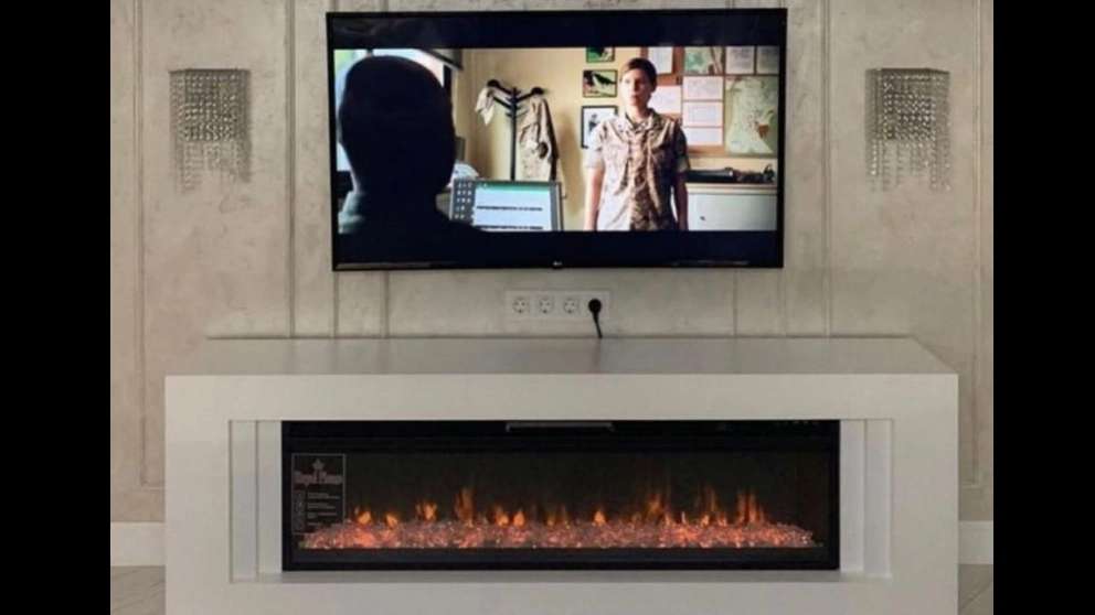 Electric and gas flame resistant fireplace