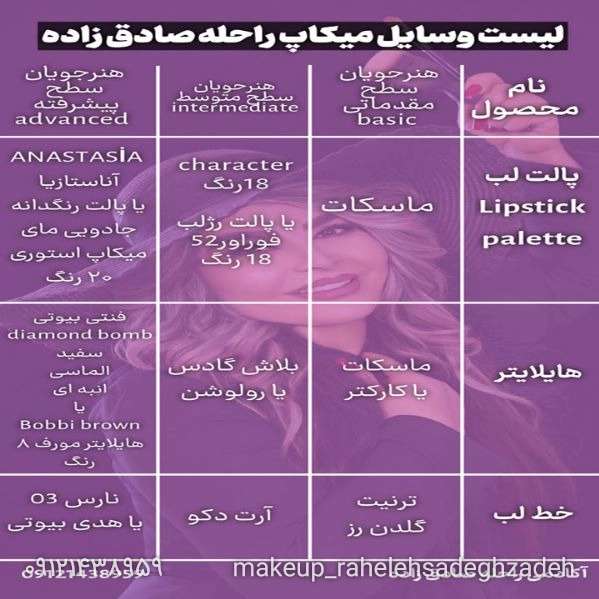 لیست وسایل میکاپ کاران راحله صادق زاده