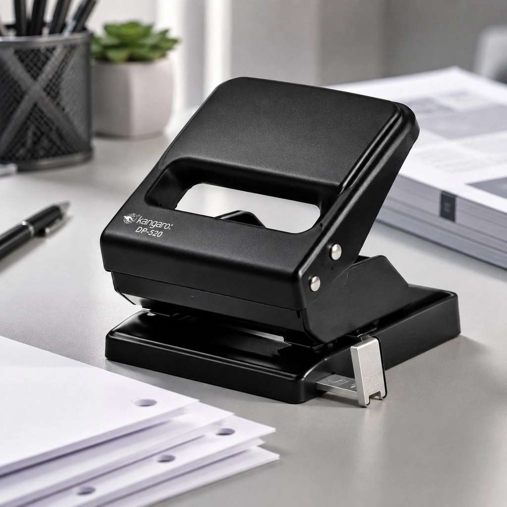 سوراخ کن دو سوراخه مشکی کانگارو مدل DP-520 روی میز اداری